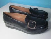 Fitflop Womens Black Leather Slip On Flatform Loafers With Buckle US 7.5 EU 38.5