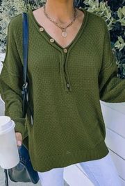 Mountain Valley Trading Button V-neck Sweater Green Large NWT