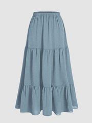 Cider French Riviera Blue Vacation Tiered Ruffle Midi Skirt Size Medium