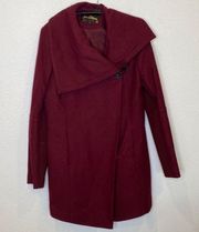 Sam Edelman Burgundy Shawl Collar Wrap Closure Winter Wool Coat EUC Sz L Lined