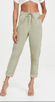 - Liliana Cuff Paperbag Pants Sage Green Lightweight Twill