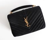 Saint Laurent YSL College Medium YSL Striped Black Suede Satchel Bag