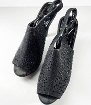 Bonnibel Black Studded Sparkle Platform Slingback Heels Shoe size 6.5