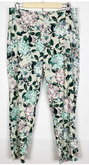 Linen Stretch Floral Ankle Pants Size Medium