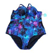 Torrid Vixen Swim One Piece Swimsuit Blue Purple Galaxy Cutout Mesh Plus Size 5X