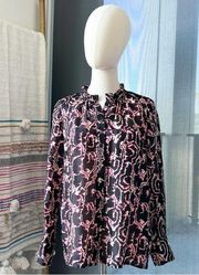 Ba&Sh Black Purple Beige Printed 100% Silk Long Sleeve Button Down Blouse XS