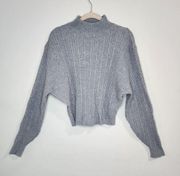 BB Dakota Steve Madden Silver Ribbed Cable Knit Dolman Sleeve Crop M Sweater