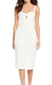 DRESS THE POPULATION Off White Eve Midi Keyhole Cut Out Slit Sweetheart Dress L