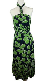 Tory Burch Eloriane Green Halter Neck Floral Silk Midi Dress Size 2