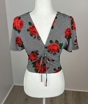 Polly & Esther Striped Floral Cropped Top Size Small