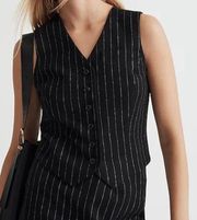 Madewell Wool Button-Front Vest Pinstripe Black Size 14