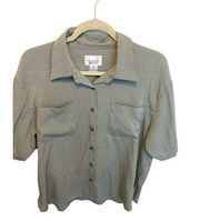 Christopher & Banks Vintage Light Green Gingham Short Sleeve Button Up Blouse XL