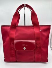 RED NYLON TOTE BAG