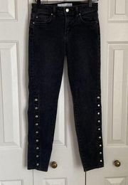 IRO Biba Side-Snap Skinny Jeans High-Rise Washed Black Size 26