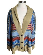 Cardigan Womens M L Blue Multicolor Aztec Tribal Print Oversized