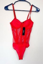 NWT! Lulu’s Red Lace Lingerie Bodysuit!