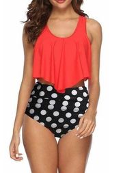 Women’s High Waisted Swimsuit Two Piece Ruffled Flounce Polka Dot