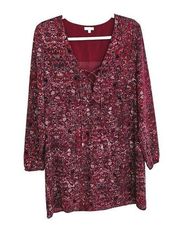 Tavik Floral Dress Womens Size M Lace Up Ruffle‎ Long Sleeves Boho Peasant Red