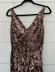 Aidan Mattox Women’s 8 Brown Beaded Sequin Maxi Dress New NWT