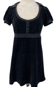 Y2k Juicy Couture Velour Babydoll Mini Dress Puff Sleeve Geo Pattern Black L