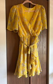 Yellow Floral Tie Dress 