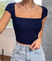 Navy Blue Crop Top