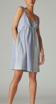 New Lucky Brand Sleeveless Linen Cutout Babydoll Mini Dress Pockets Womens XL