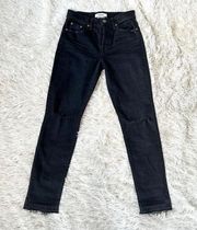 NWOT Pistola Black Raw Hem Ripped Knee Distressed High Waist Jeans Sz 24/25