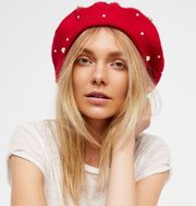 Red Pearl Embellished Wool Beret | NWT from ASOS