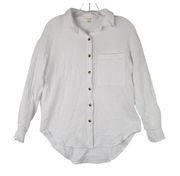 No Comment Button Up Shirt Women's Small White Linen Woven Cotton Long Sleeve