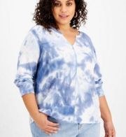 Rebellious One Blue Thermal Long Sleeve Tie Dye Top 3X