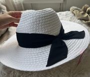 Straw Ribbon Panama Hat in White & Black NEW