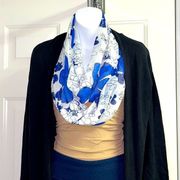 Reversible Blue and White Floral Infinity Scarf