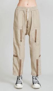 $595 R13 Flight Mid Rise Drawstring Dropped-Crotch Crop Pants Khaki Women's M