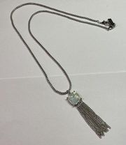 Signed THE LIMITED Necklace - Silver Tone Chain / Rhinestone with Chain Dangles