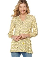 Melissa McCarthy Seven7 Peasant Top Green Yellow