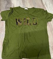 Bobbie  T-Shirt with Camo and Sequin “Wild” logo