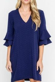 NWT Lush Navy Woven Dress Ruffle Sleeves Medium