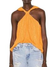 Frame Women’s Orange Silk Crinkled Pullover Lined Halter Top Blouse Size Small