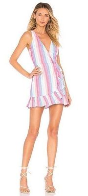 Revolve Privacy Please ryan metallic striped wrap ruffle mini dress size small