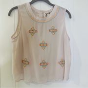 PPLA Beige Embroidered Lace Back Sleeveless Top M