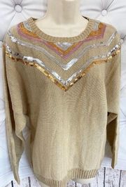 NWT Embellished Cable Knit Sweater Pink Gold Sequins  A. women size S