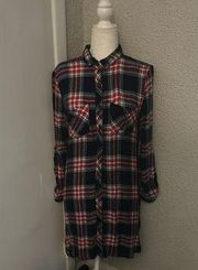 BeachLunchLounge Plaid High Low Shirt Size S Beach Coverup Long Sleeve Outdoor