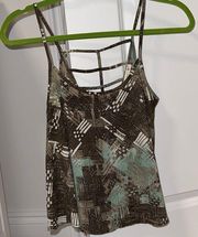 Print caged back blouse tank