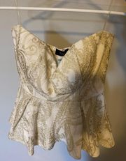 Boutique Strapless Gold And White Top