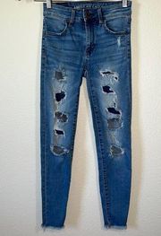 American Eagle  AE Light Wash Distressed Super Stretch Hi Rise Jegging Jeans