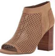 Guess Olysa Perforated Upper Taupe Block Heel Open Toe Bootie Size 5.5