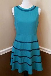 NEW  ModCloth Teal with Black Mesh Stripes Cutouts A-Line Dress S