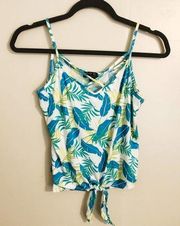 Poof Blue Green Leaves Spring Strappy Tank Large