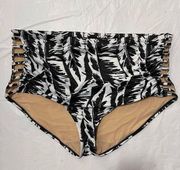 Swim by Cacique Black & White Leaf Pattern Lattice Side Swim Bottom